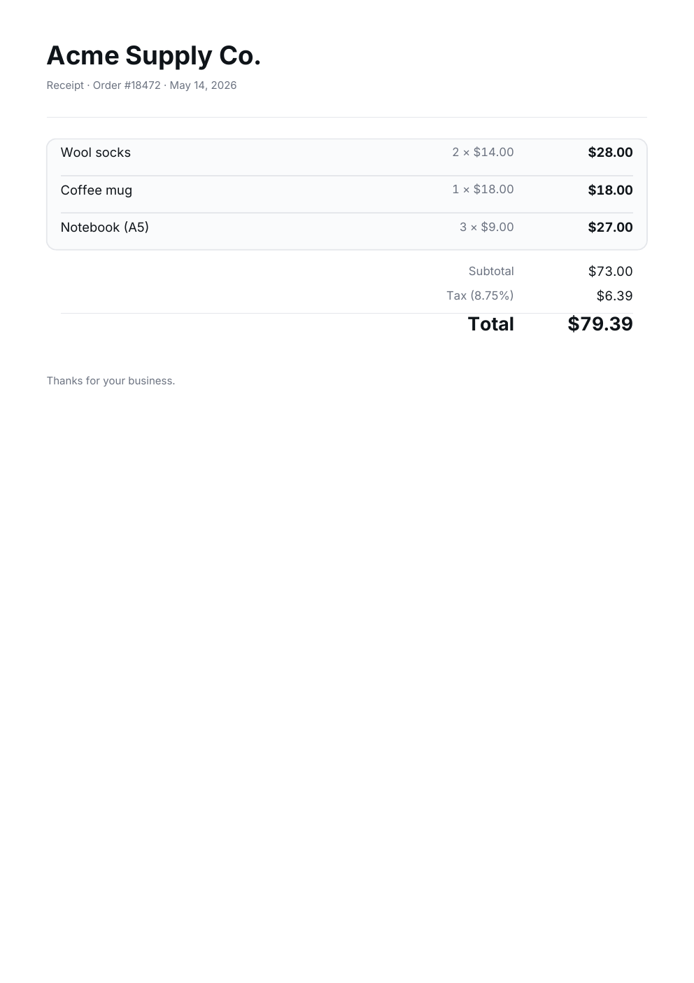 Receipt template